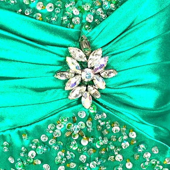 Precious Formal Strapless Sweetheart Neck Jeweled Slit Gown 8 Emerald Prom - Picture 6 of 15